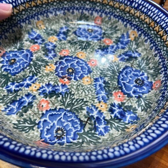 Polish Pottery UNIKAT Teresa Handled Bakeware Blue Floral Andrukiewicz 1757 - Picture 11 of 11